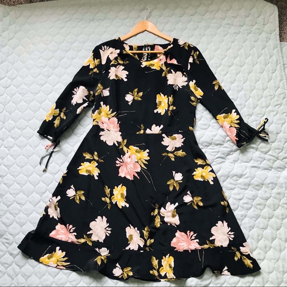 Suzy Shier A-Line Black Flower Printed Dress